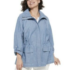 Croft & Barrow Utility Jacket Womens XXL Blue Chambray Lightweight Roll Tab